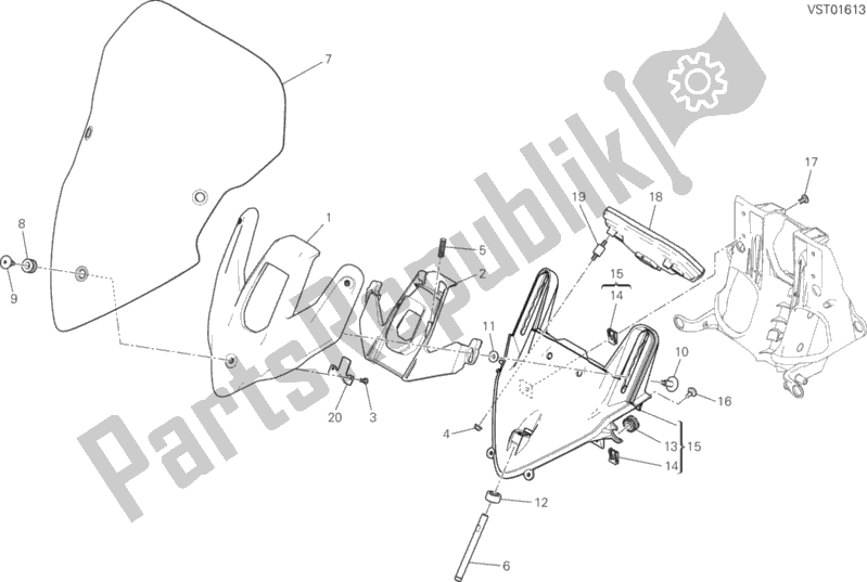 All parts for the Windshield of the Ducati Multistrada 950 Brasil 2018